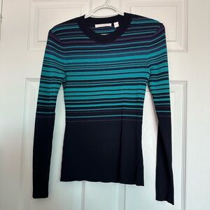 Boss Navy and Teal Striped Long Sleeve Top